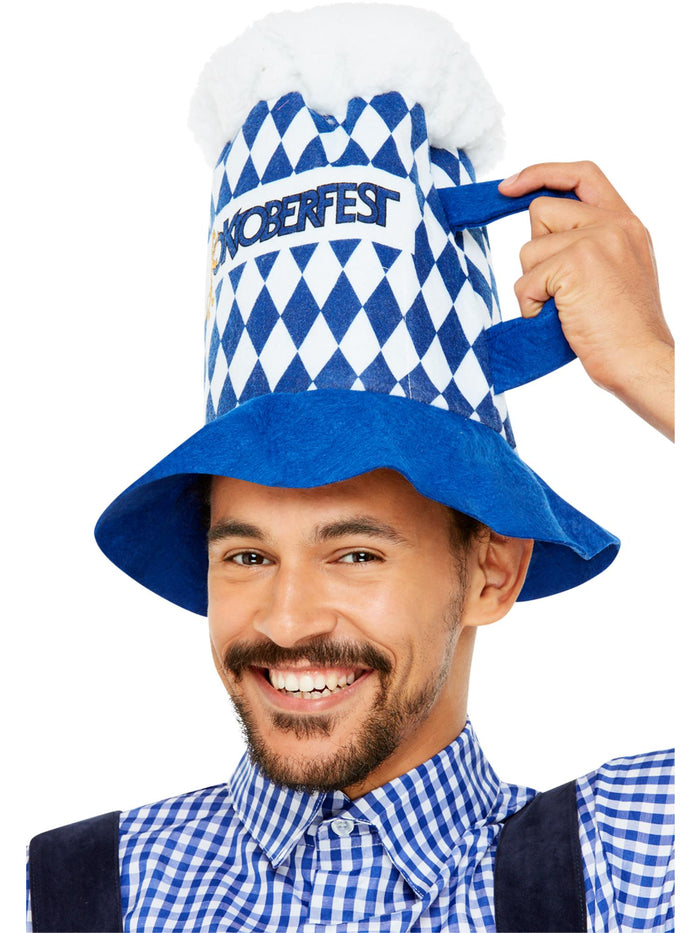 Beer Festival Beer Hat, Blue & White Chequered