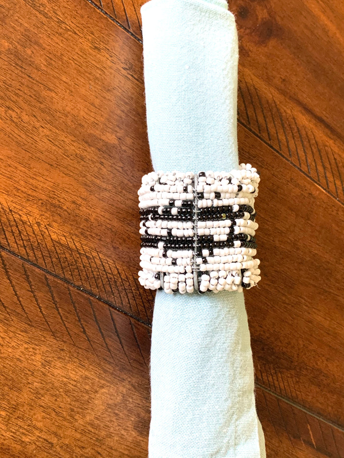 Black & White Beaded Zulu Napkin Rings