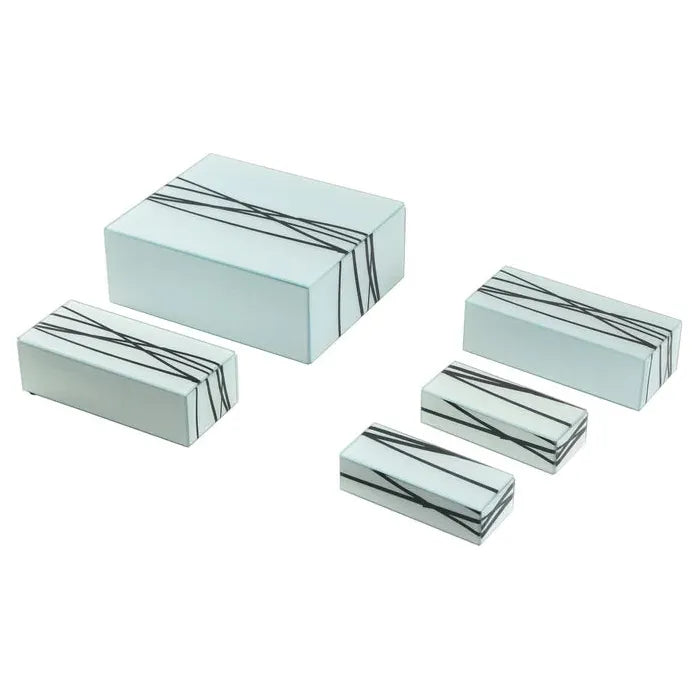 Black/White Striped Glass Boxes S/5