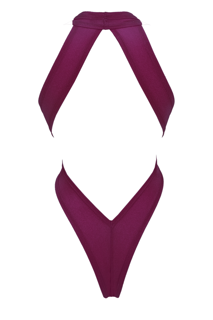 CRISS CROSS Bondage High-Cut Bodysuit / Festival Bodysuit / WINE,BODYSUITS - EXES LINGERIE