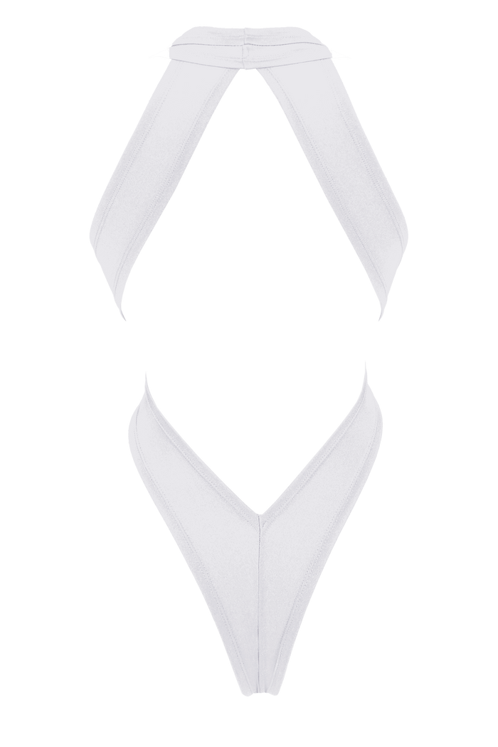 CRISS CROSS Bondage High-Cut Bodysuit / Festival Bodysuit / WHITE