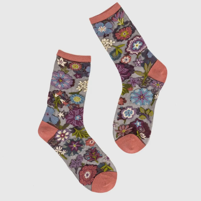 Dark Florals Sheer Crew Socks