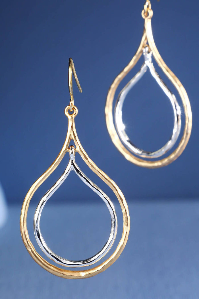 double layer teardrop silver and gold earrings