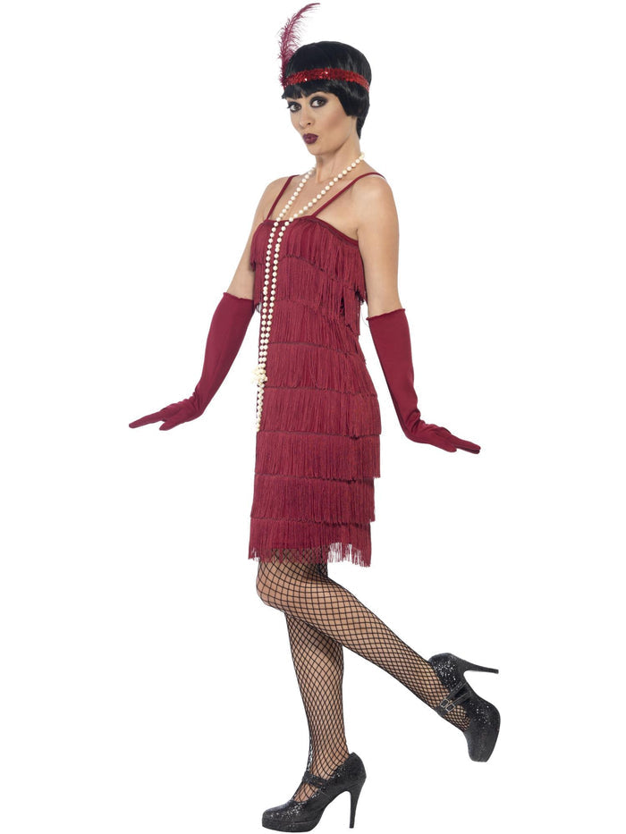 Flapper Costume, Burgundy Red, with Short Dress