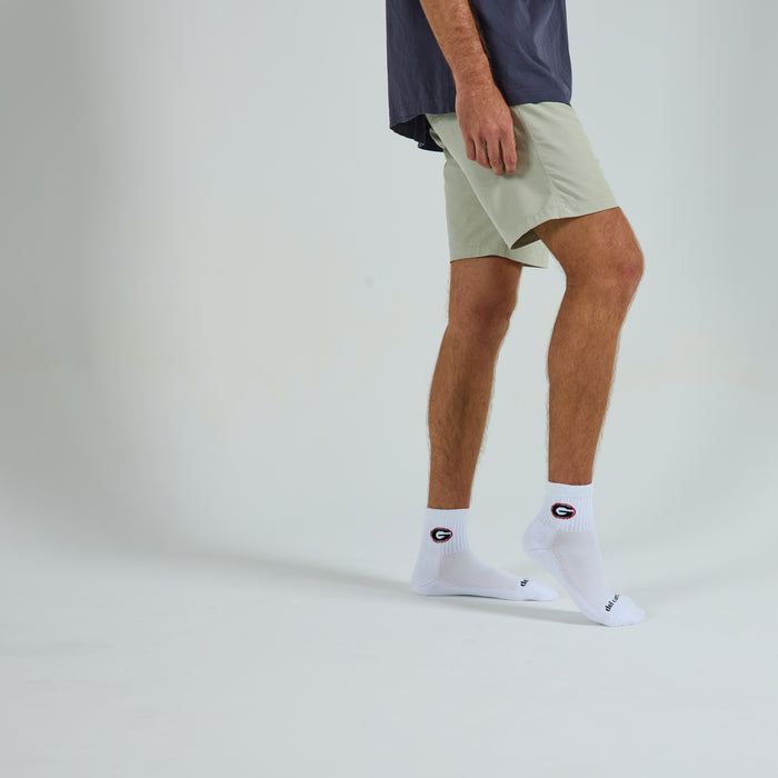 Del Campo Georgia Bulldogs golf socks on a male model in studio