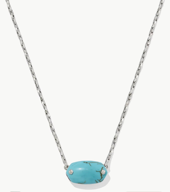 Kendra Scott Elisa Riveted Short Pendant Necklace - Silver Variegated Turquoise Magnesite
