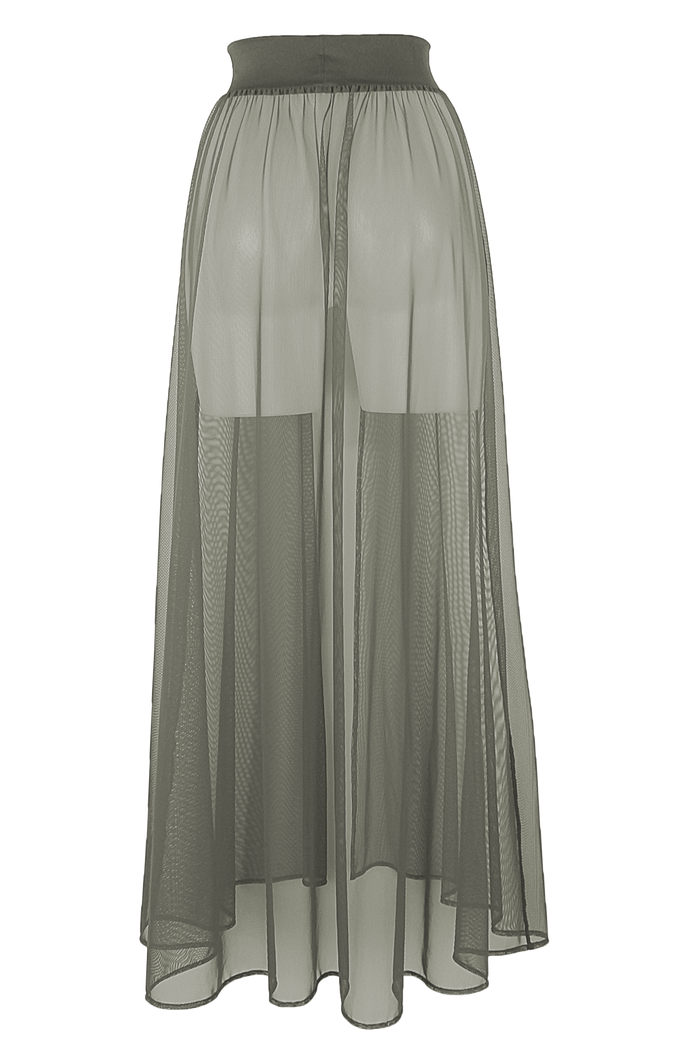 Mesh Maxi Skirt Cover-up / RESORT SKIRT KHAKI - EXES LINGERIE