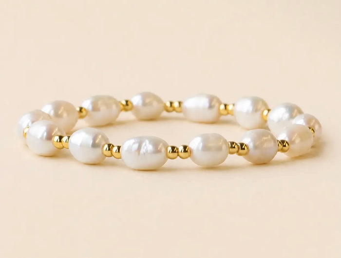 Lenny & Eva Tarnish Resistant Pearl & Gold Duo Bracelet Stretch