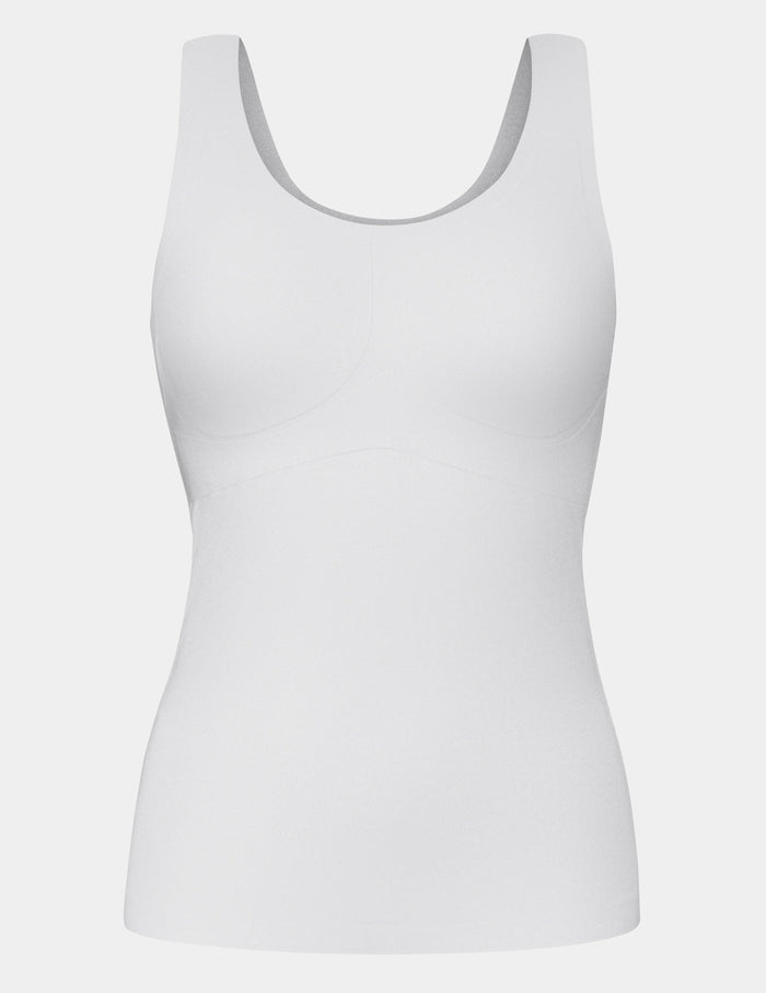 | LuxeLift Scoop Neck Tank shown front-facing against a light gray background | White