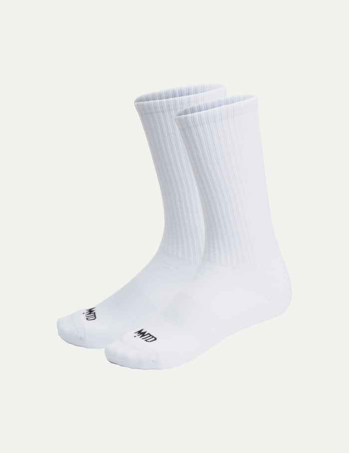| Men's Non-Stop Crew Socks shown front-facing against a light gray background | White