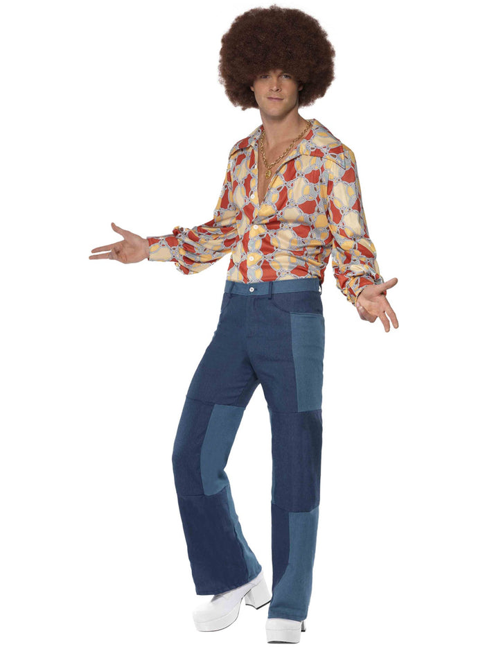 Men's Patchwork Flares, Denim Look