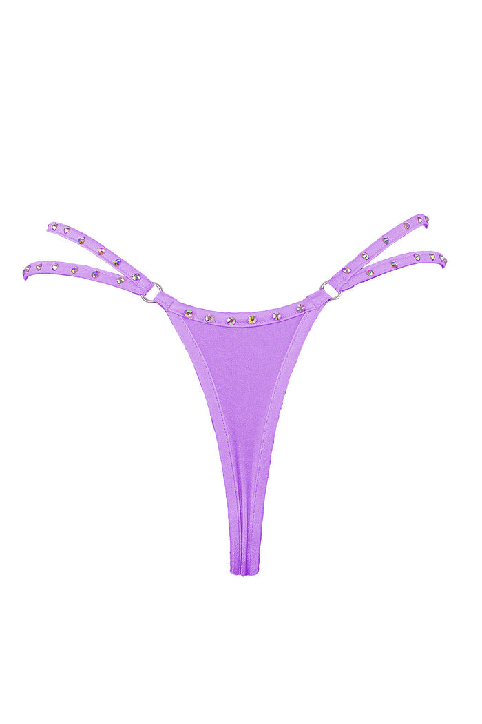 Mini thong double straps Crystals panty / DOUBLE CRYSTALS LILAC,BOTTOMS - EXES LINGERIE