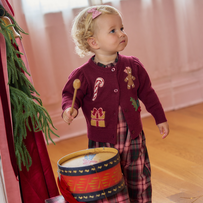 Pink Chicken Baby Girls Constance Sweater in Burgundy Holiday Patches