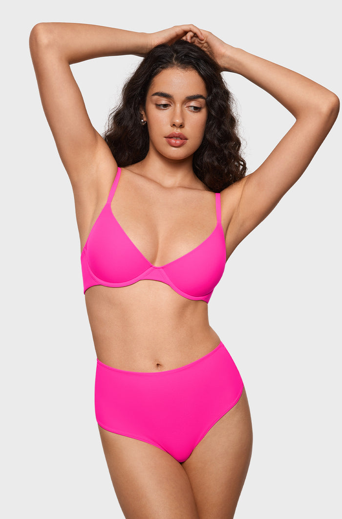Women's Plunge Lightly Padded Demi Bra Rose Shocking