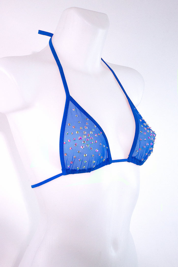 Rhinestones Triangle Bikini Top / TOP ISA CRYSTALS ROYAL BLUE,TOPS - EXES LINGERIE