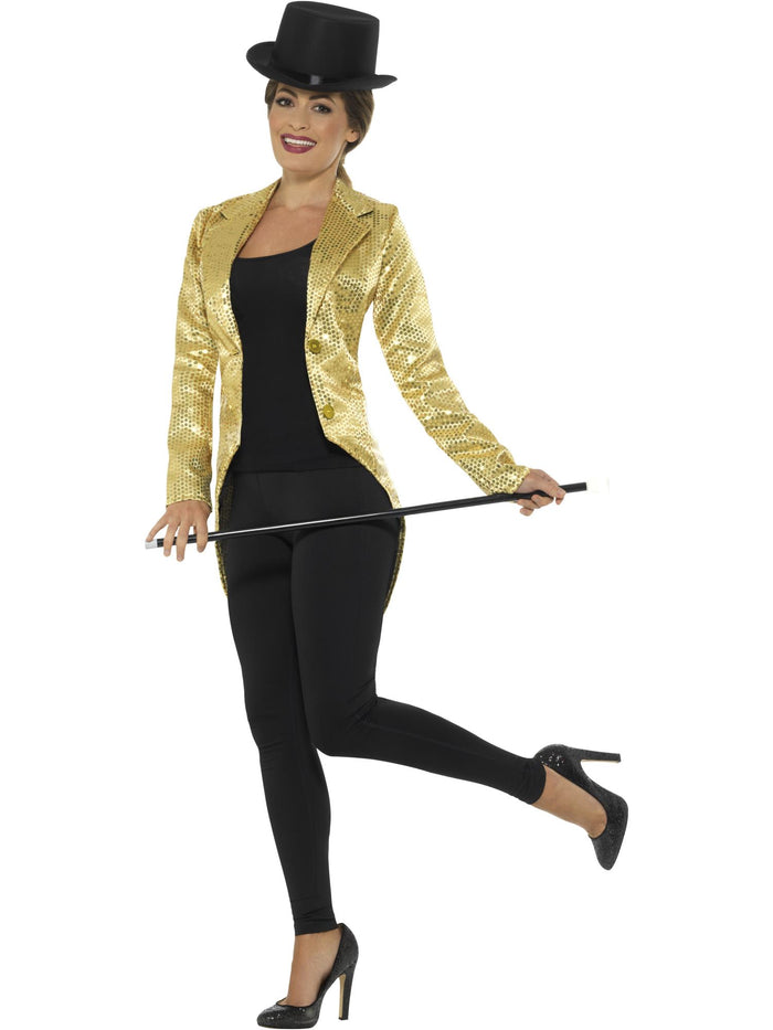 Sequin Tailcoat Jacket, Ladies, Gold