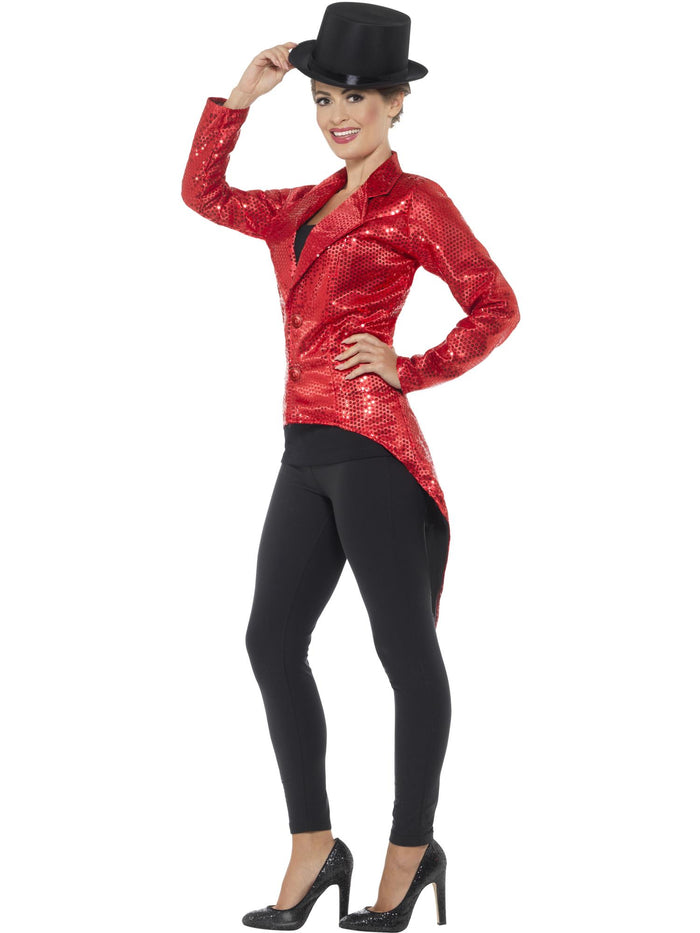Sequin Tailcoat Jacket, Ladies, Red