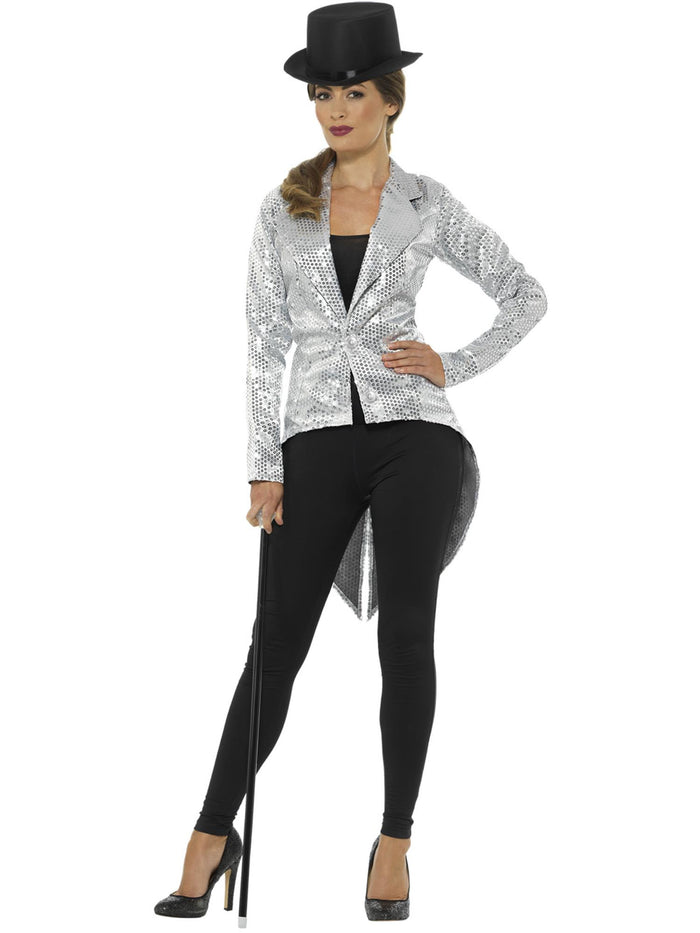 Sequin Tailcoat Jacket, Ladies, Silver