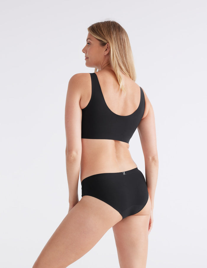 | Front view of model highlighting the coverage and fit | Black
