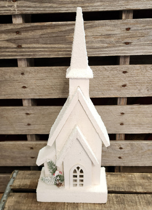 18" Wooden Church with LED lights