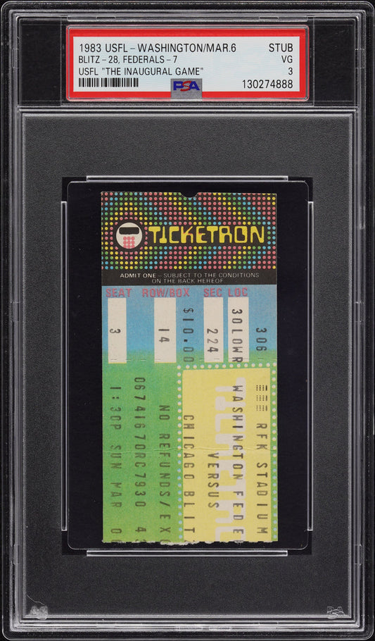 1983 First Inaugural USFL Ticket Blitz v. Federals Graded PSA 3 RFK Stadium