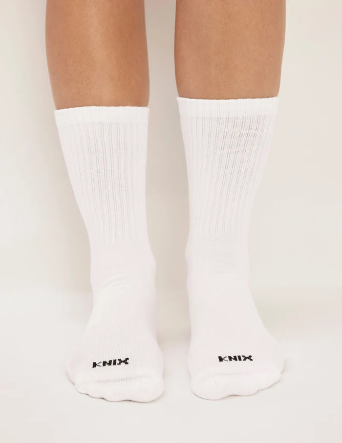 | View of model wearing the 365 Crew Socks | White