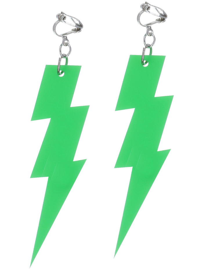 80s Neon Lightning Bolt Earrings, Green