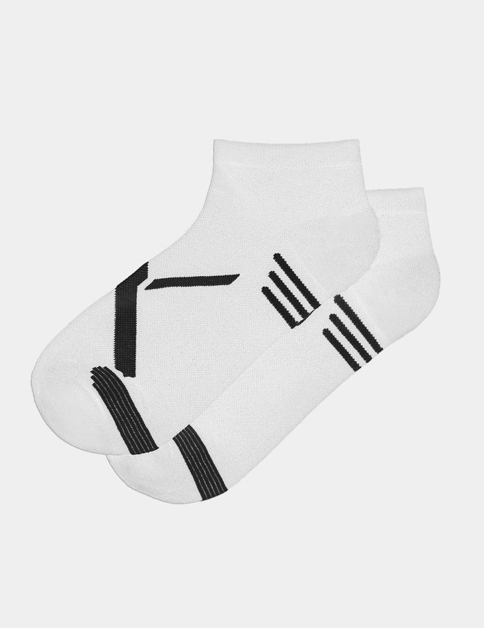 | Front view of model highlighting the coverage and fit | White