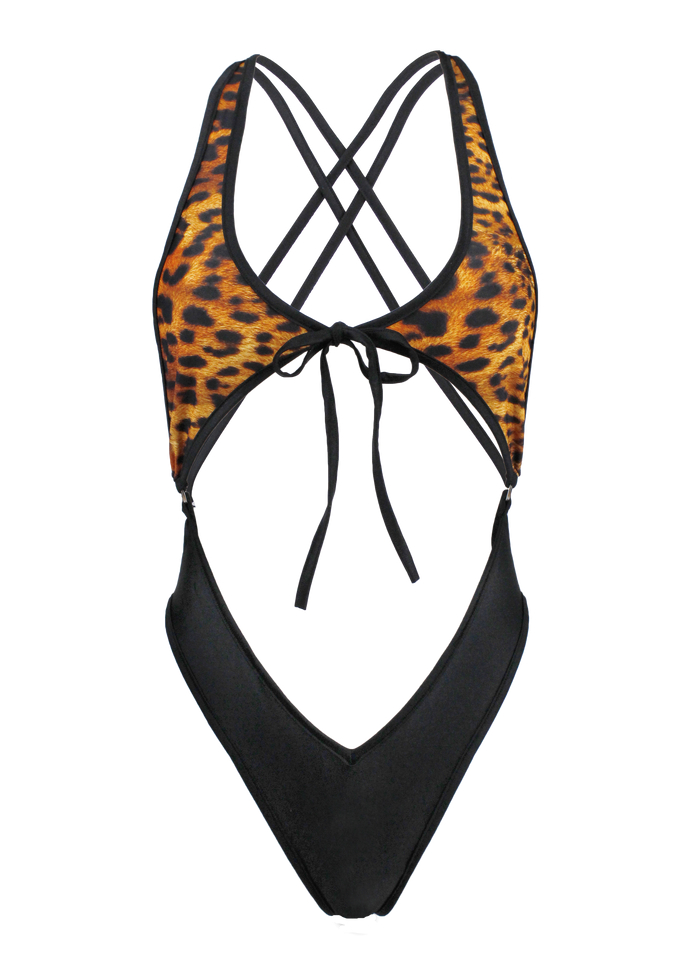 Cut-out Tie Front Color Block Swimsuit - Animal Print One Piece / SPICA SWIM - EXES LINGERIE