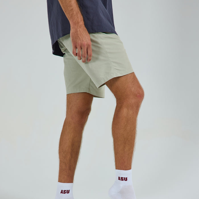 Man wearing Del Campo Arizona State Sun Devils golf socks, studio shot, no shoes