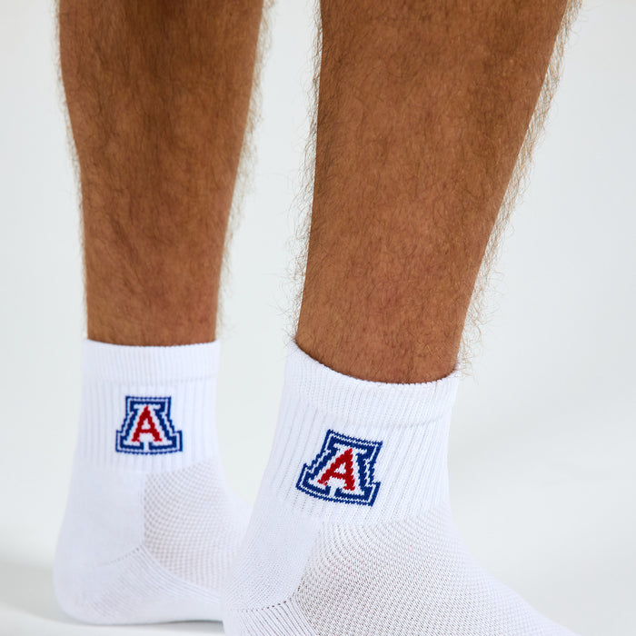 Close-up of the red block A on Del Campo Arizona Wildcats golf socks