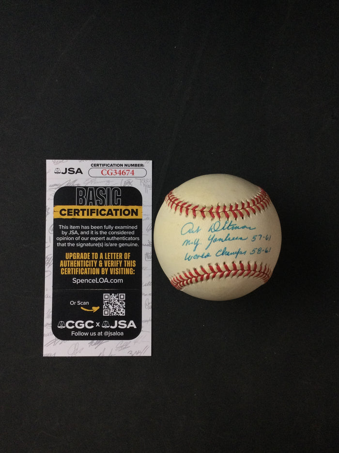 Art Ditmar SIGNED "NY Yankees 57-61, World Champs 58-61" Baseball JSA Certified