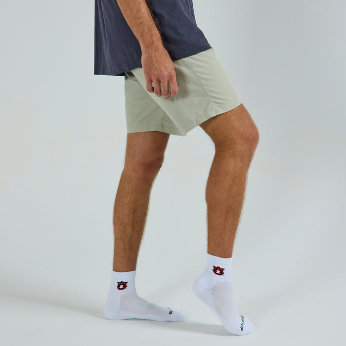 Del Campo Auburn War Eagle golf socks on a male model in studio