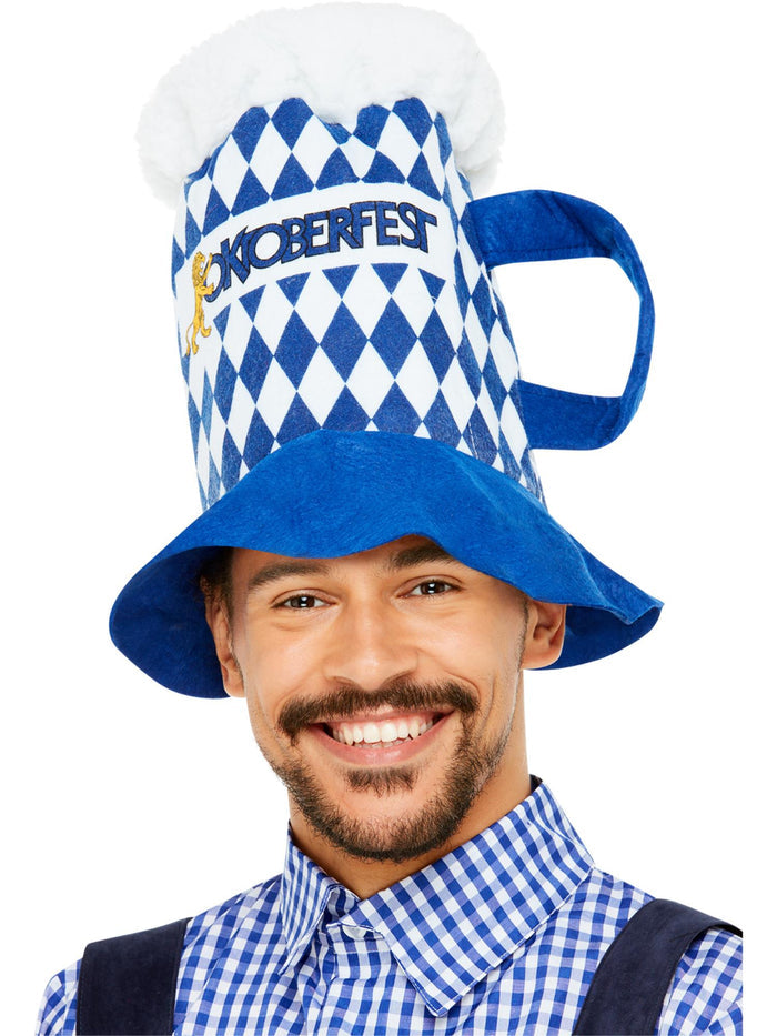 Beer Festival Beer Hat, Blue & White Chequered