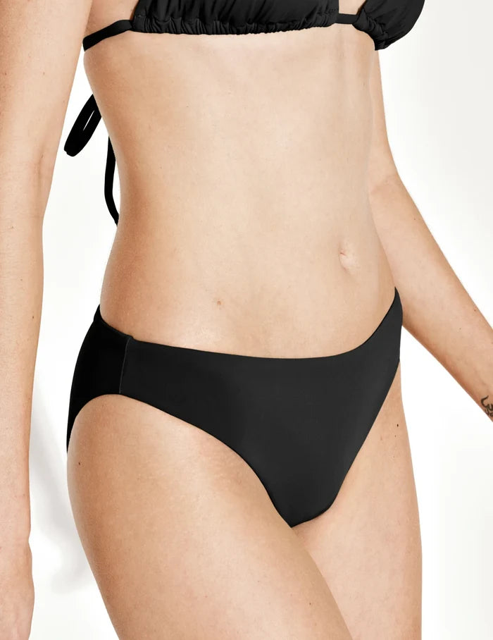 | Front view of model wearing the Bikini Swim Bottom highlighting the coverage & fit | Black