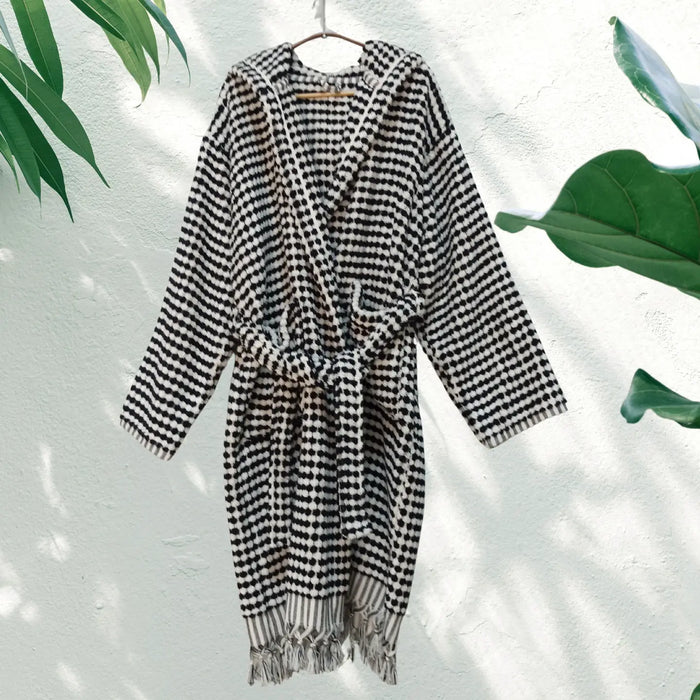 Black and White Turkish Cotton Bubble Robe