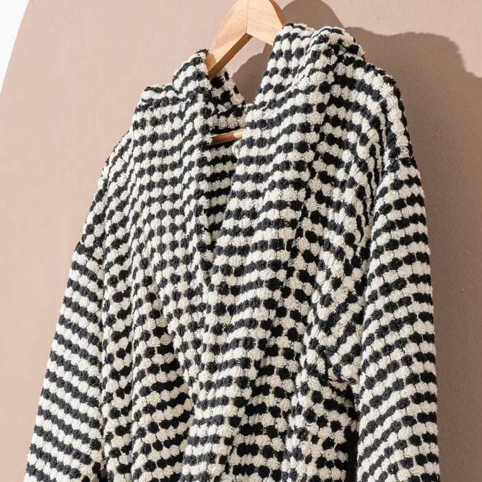 Black and White Turkish Cotton Bubble Robe