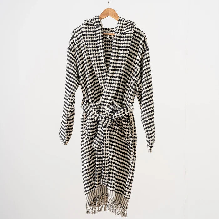 Black and White Turkish Cotton Bubble Robe