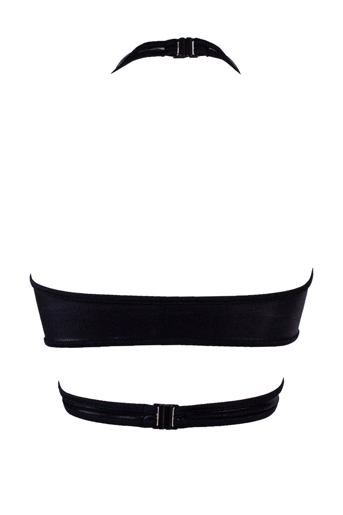 Cross-Over Halter Holgraphic Crop top / X-CROSS TOP / HOLO BLACK,TOPS - EXES LINGERIE