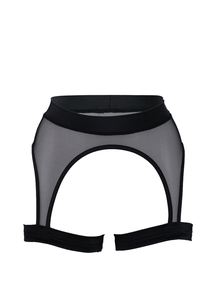 THIGH HIGH GARTER BELT / MESH BLACK - EXES LINGERIE
