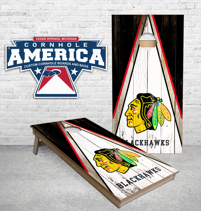 Blackhawks Triangle theme cornhole boards
