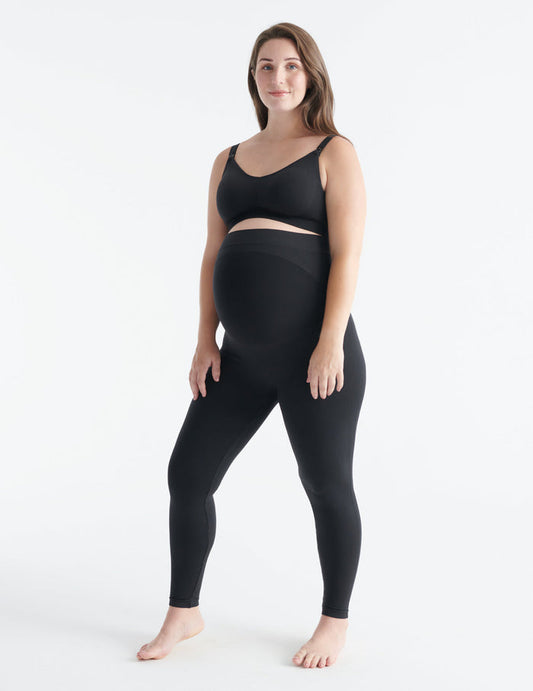 Ashleigh wears a size L | Front view of model wearing the BlissFit™ Maternity Legging highlighting the coverage & fit | Black