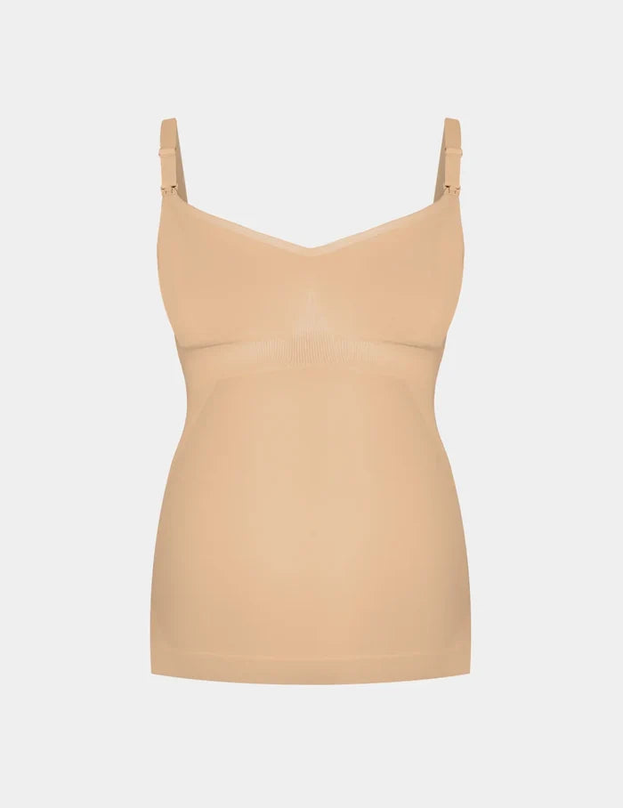 | BlissFit™ Nursing Tank shown front-facing against a light gray background | Warm Sand