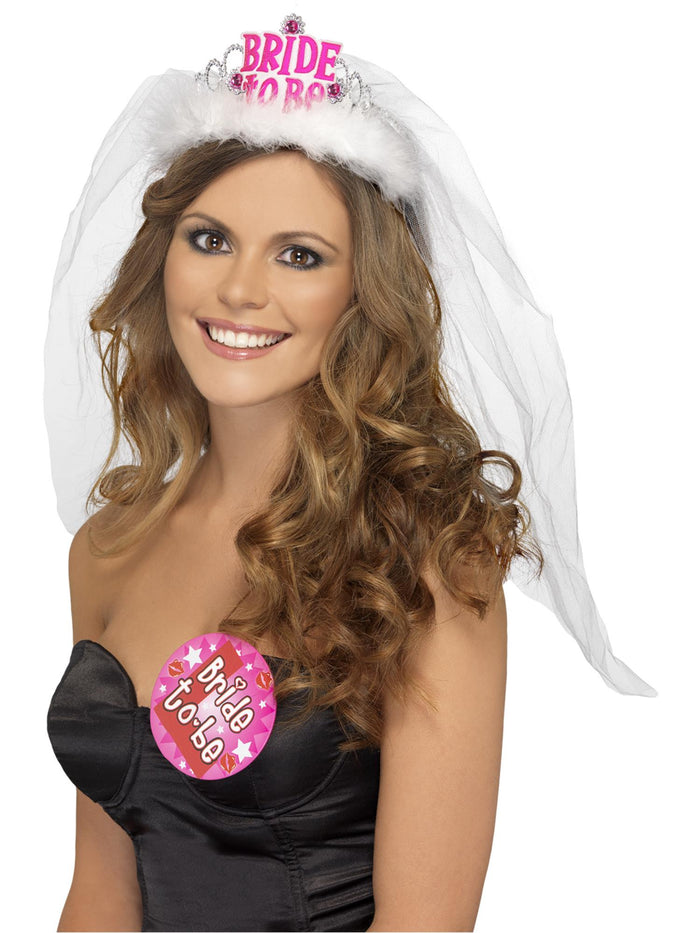 Bride to Be Tiara with Veil, White