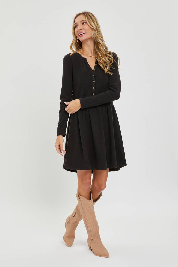 Black button-down dress.  Long sleeved