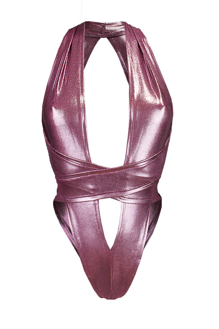CRISS CROSS Hologram Bondage Bodysuit / RAVE Bodysuit / WINE,BODYSUITS - EXES LINGERIE