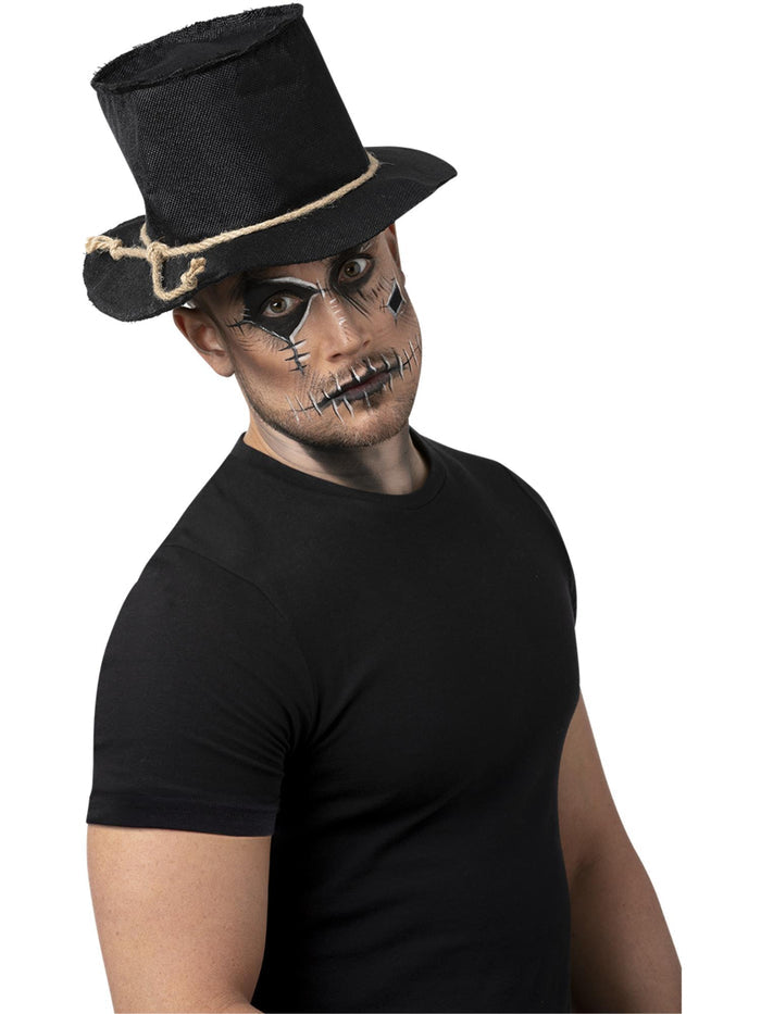 Burlap Scarecrow Top Hat, Black