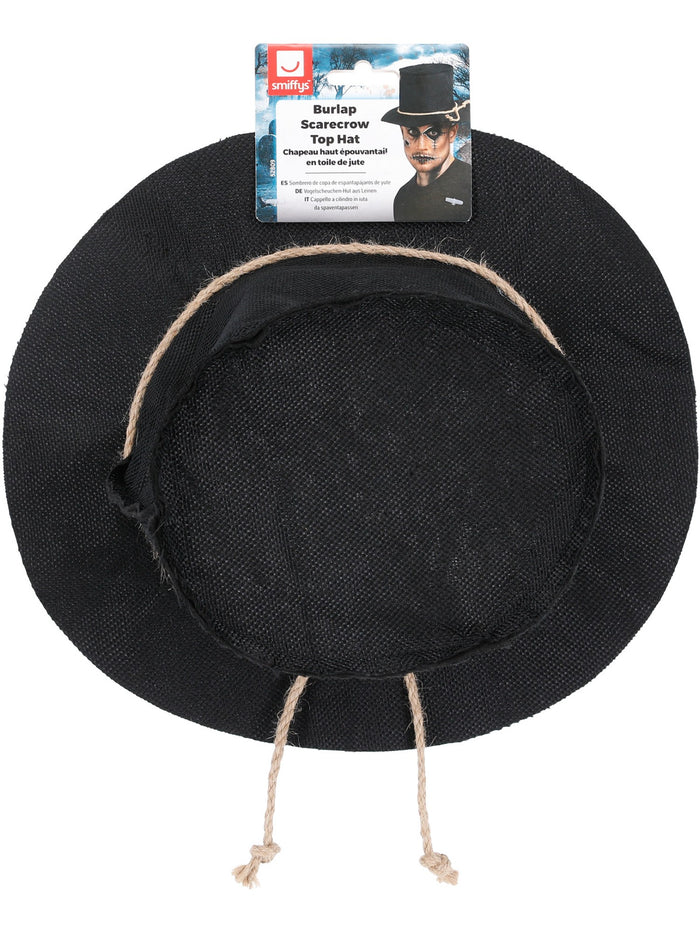 Burlap Scarecrow Top Hat, Black