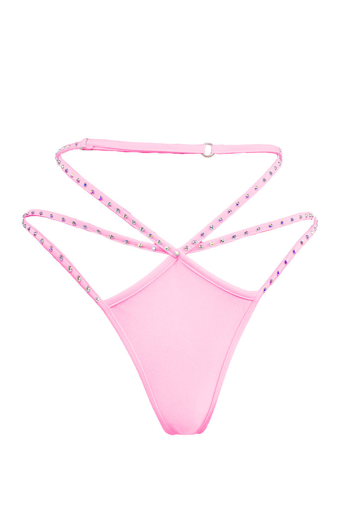 Cage thong with crystals scrunch back / ÉTOILE BABY PINK,BOTTOMS - EXES LINGERIE