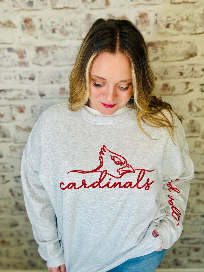 Cardinal Faux Embroidered Crewneck